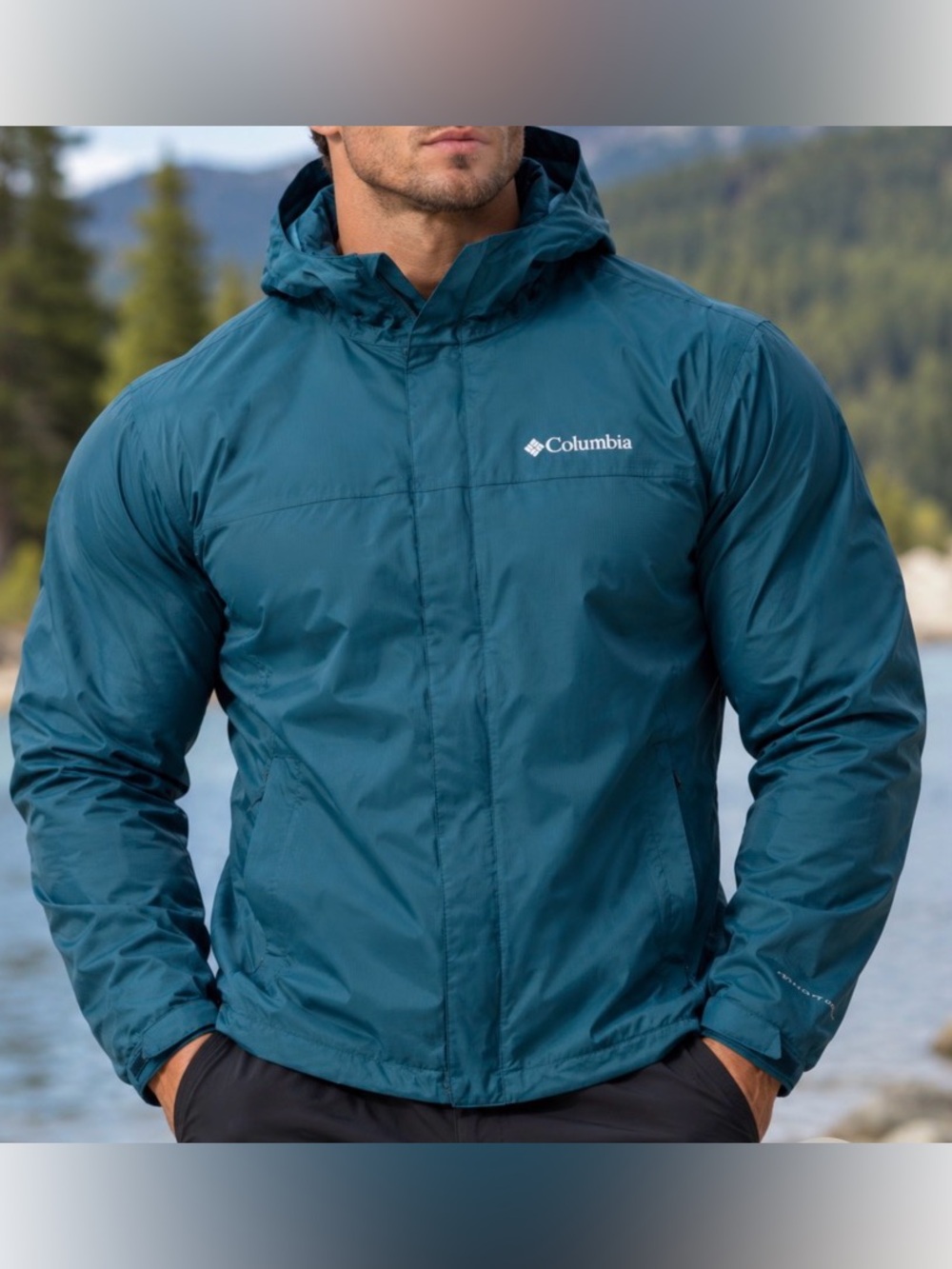 NWT Columbia Rain Jacket Windbreaker Omni-Tech Hooded New Green Blue XXL